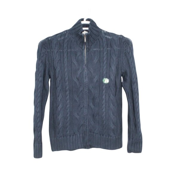LL Bean Double L Cable Sweater Zip Cardigan Blue Size S Pet - Picture 1 of 10